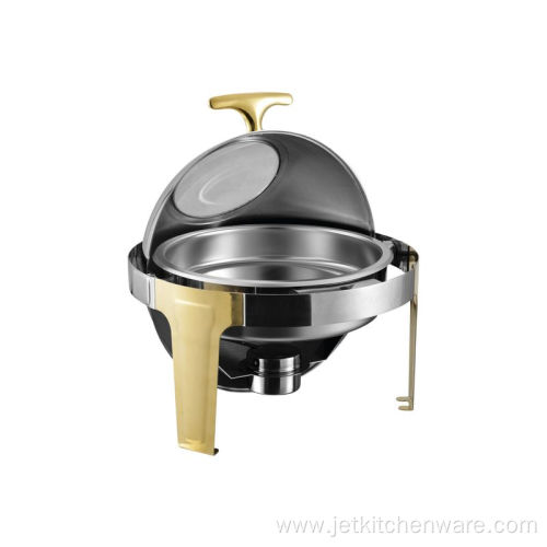 Golden Round Chaffing Dishes With Roll Up Lid